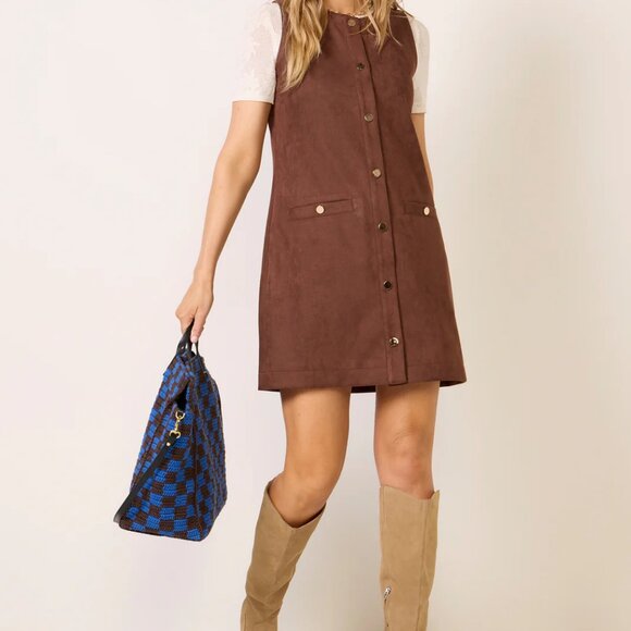 Evereve Dresses & Skirts - Evereve Darcy Dress Size L Chocolate Brown Faux Suede NWT